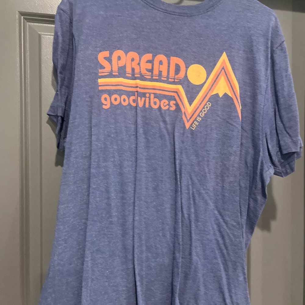 Blue Graphic Tee with Orange Design